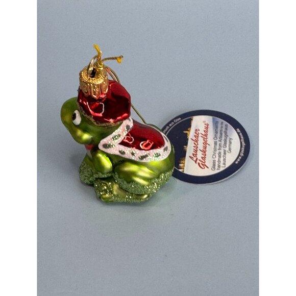Handcrafted Lauschaer Glass Frog Christmas Ornament 2 1/4" High With Crown & Red - Picture 5 of 8
